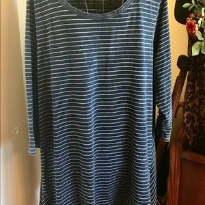 Blue with white pin stripes. Size 2X